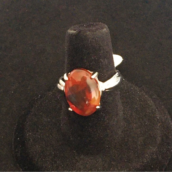 Brown Marble Style Oval Stone Fashion Ring - Picture 5 of 8